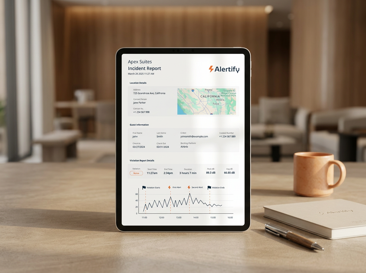Um registo Guest Alert limpo — cada mensagem com data e hora, registada
