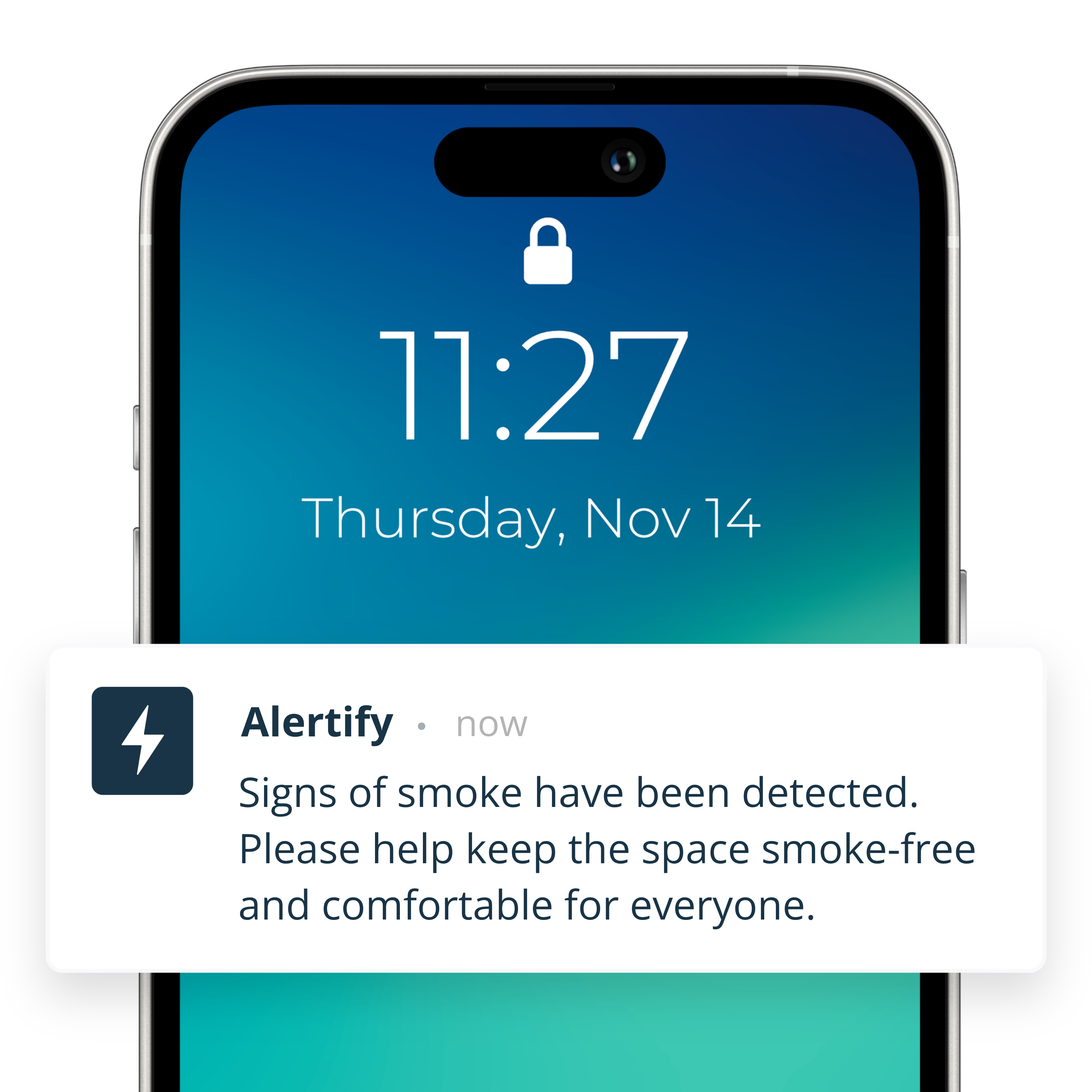Tecnologia de deteção de fumo a enviar um alerta cordial ao hóspede por SMS