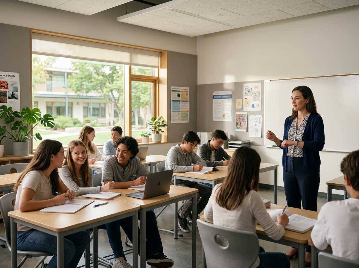 Uma sala de aula calma — monitorizada com privacidade, sem áudio nem imagens