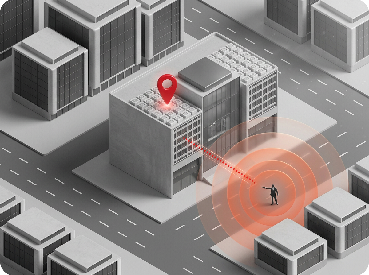 Localização de disparos — uma planta que mostra a origem exata de um disparo detetado num edifício