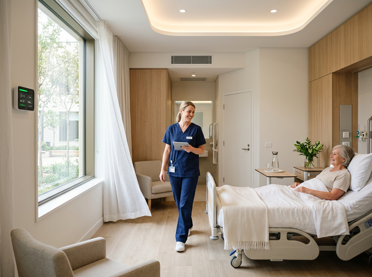 Monitores de qualidade do ar para hospitais em blocos operatórios, UCIs e pisos de doentes