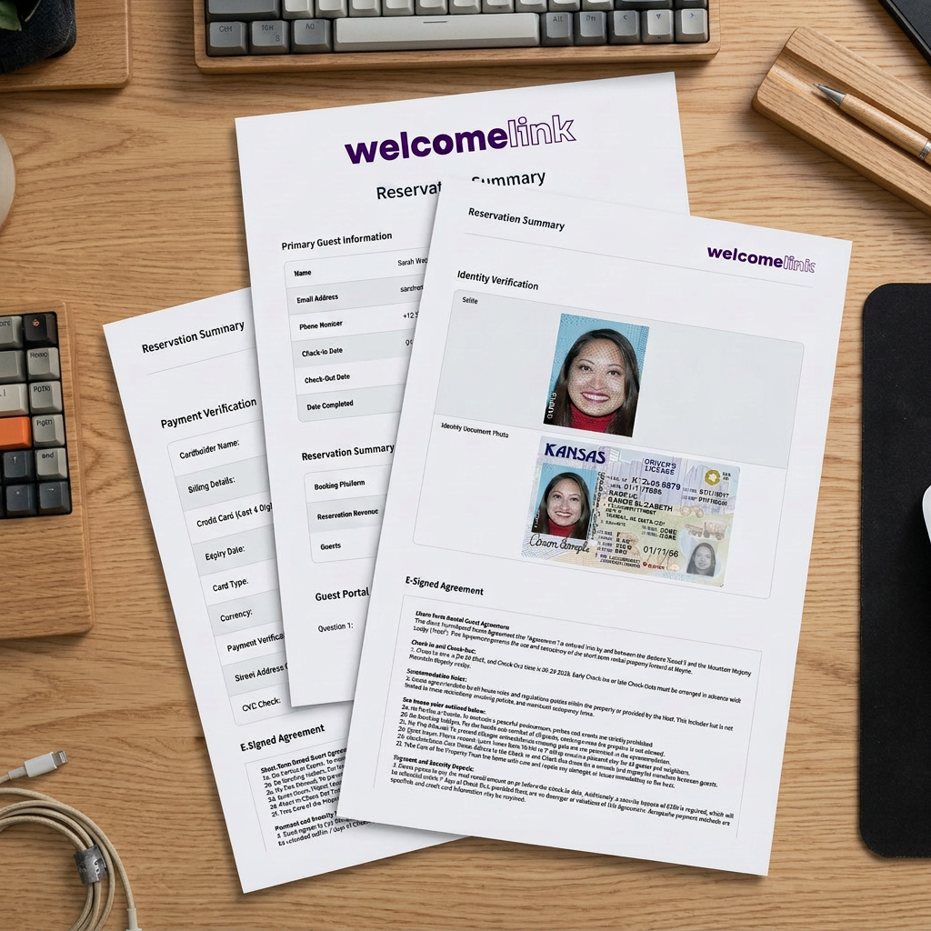 Um registo WelcomeLink limpo &mdash; assinado, com data e hora, pronto para estornos, disputas de OTA ou reclamações de seguro